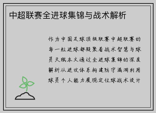 中超联赛全进球集锦与战术解析